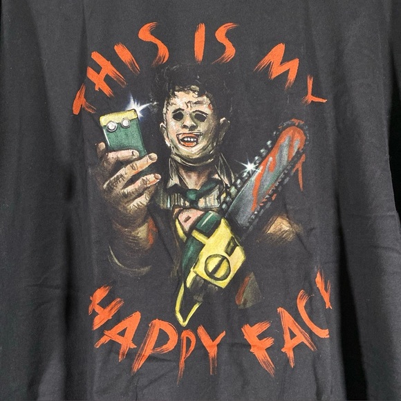 Chainsaw Massacre ‘My Happy Face’ 2XL Black T-Shirt Leatherface Horror Halloween - Picture 3 of 6